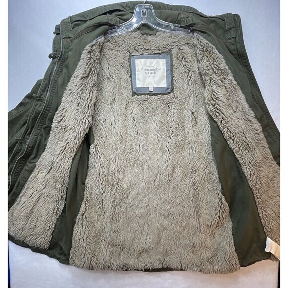 Vtg Abercrombie & Fitch Military Green Utility Sherpa Parka Jacket M Y2K Grunge - Picture 3 of 12